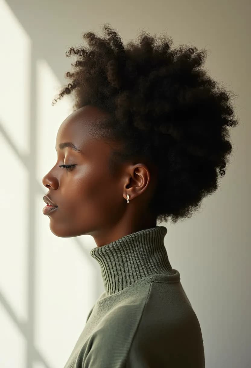 A portrait in profile against a bone-white wall, lit by a single window